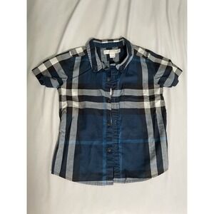 Burberry Boys 2T Blue Plaid Short Sleeve Button-Up Shirt 100%‎ Cotton